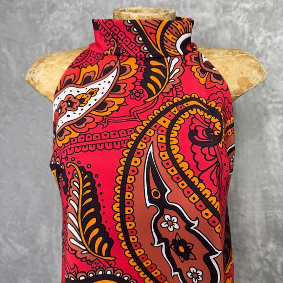 Chiara Boni La Petite Robe Tiffy Paisley Halter Top US 6 IT 42 Red Mock Neck - Picture 4 of 8